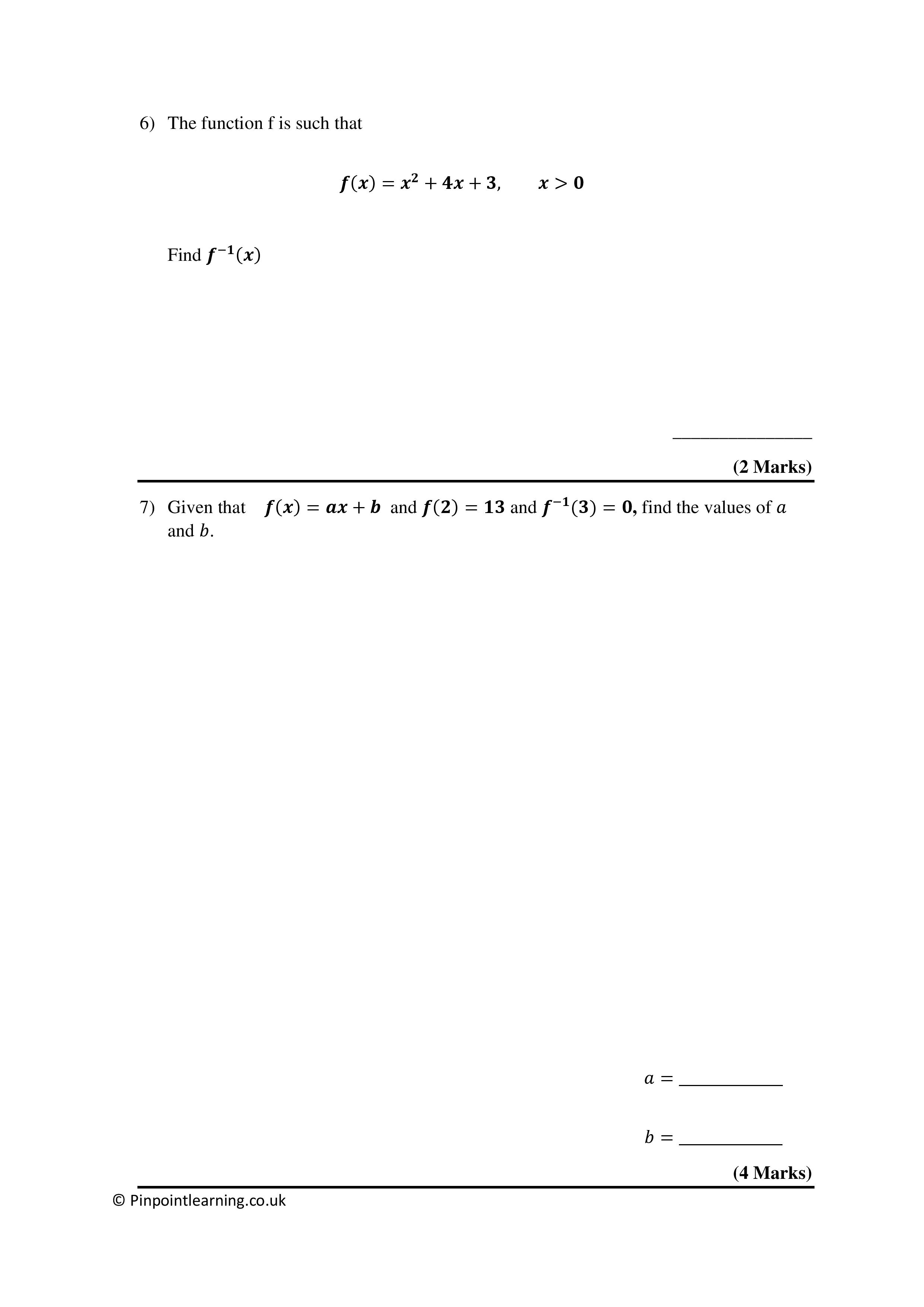 Worksheets Inverse Function Worksheet pinpoint learning preview page 1 easier p2 medium p3 harder